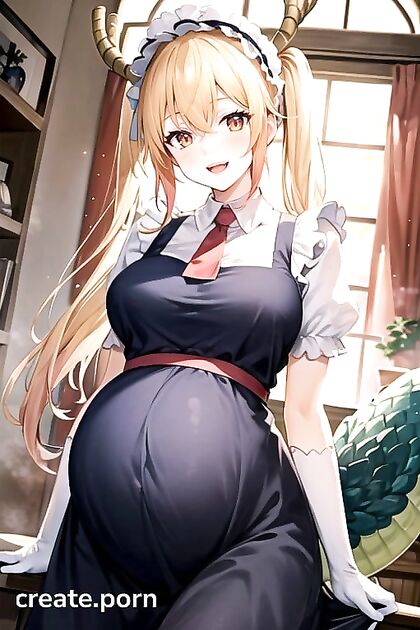 Tohru from Kobayashi-san’s Maid Dragon Gets Pregnant in Steamy 20s Hentai AI Image