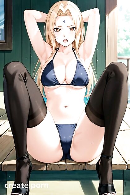 Arms Up, Nylon Stockings, Bikini Clad Seduction in Hentai AI Image
