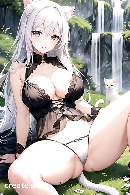 Thick-Thighed Girl 18+ with Cat Ears Masturbates in Steamy Hentai AI Image