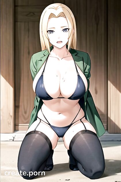 Bikini Babe Kneels with Hands Behind Her Back for Steamy Hentai AI Image