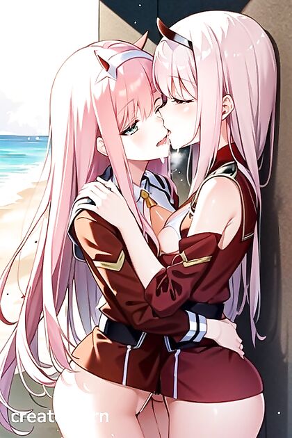 Bikini Babes Lock Lips in Steamy  Hentai AI Image