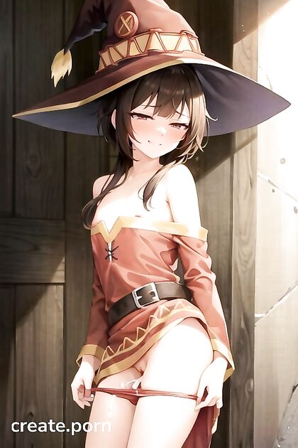 Megumin from Isekai Quartet Gets Her Panties Pulled Down for Slim Anime Ecstasy