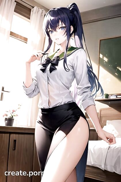 Thighs Exposed Standing Bedroom Image in Seductive Hentai AI Porn