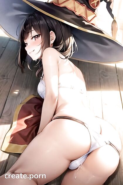 Mischievous Smile and Blush as She Pulls Down Her Stockings for Seductive Hentai Pleasure