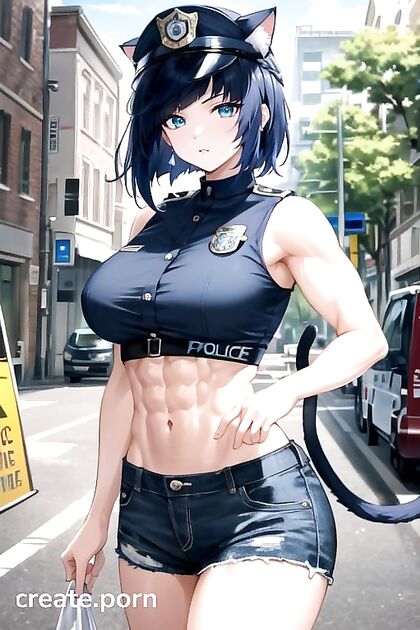 Busty Cat-Eared Cop in Seductive Police Uniform for naughty Hentai Fun