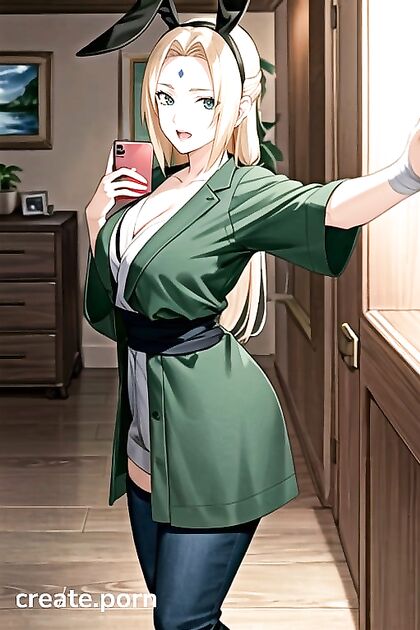 Tsunade in Bunny Costume Rides Cock with Nylon Stockings On