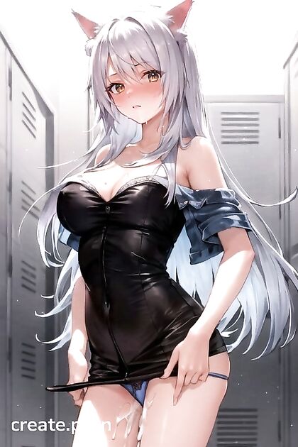 Black Hanekawa Crams Cum in Locker Room, Crude Hentai Action
