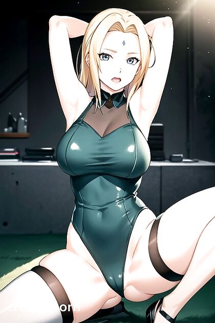 Orgasm in Bunny Costume with Arms Raised High