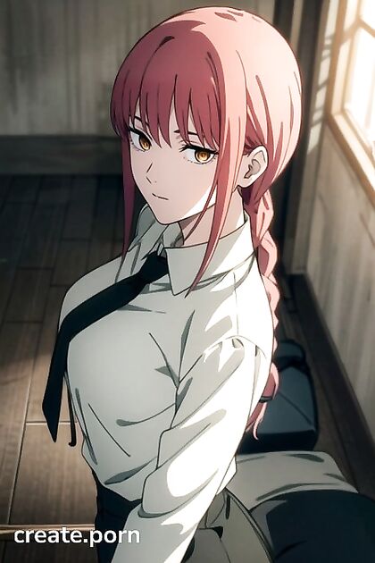 Makima in Office Shirt Rides Cock Like a Pro, Full Body Hentai Action