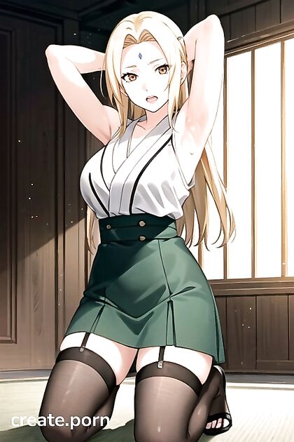 Tsunade Shows Off Her Massive Tits and Pussy in Skirt Hentai Porn