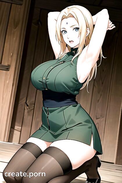 Hentai Babe in Nylon Stockings and Skirt Gets Fucked on Her Knees