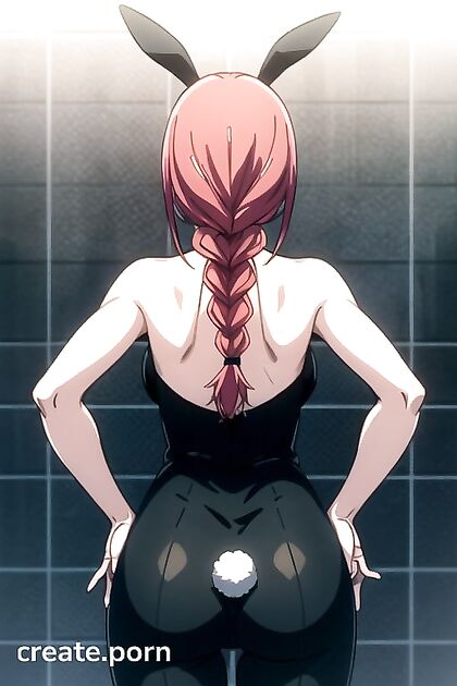 Makima's Steamy Shower Surprise Black Bunny Suit Delights Redheaded Temptress