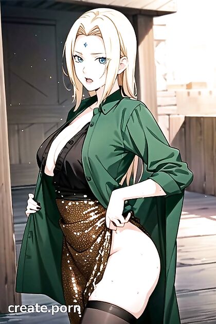 Tsunade Strips Her Shiny Sequin Dress for a Steamy Solo Orgasm Session