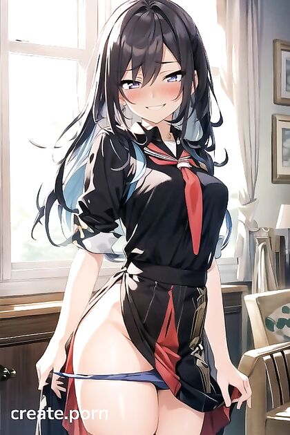 Mischievous Dehya in School Uniform Teases Through Open Window
