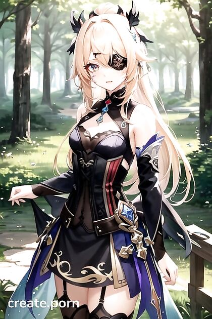 Gothic Fischl's Forbidden Forest Fantasy With Her Tiny Tits And Bow