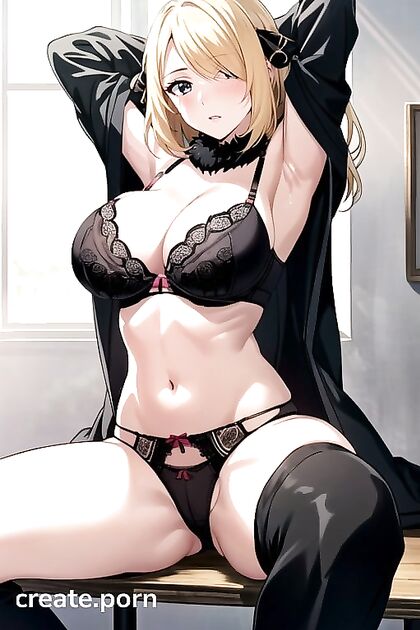 Cynthia's Busty Temptation - Black Lace Seduction in Pokémon Fantasies