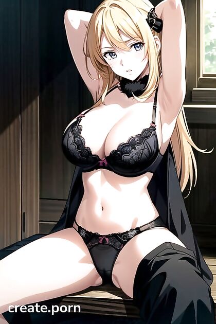 Cynthia's Seductive Pose - Busty Pokemon Beauty Spreads Her Thighs in Black Lace