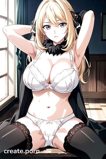 Cynthia's Busty Reveal White Lace Lingerie Tempts in Seductive Pose