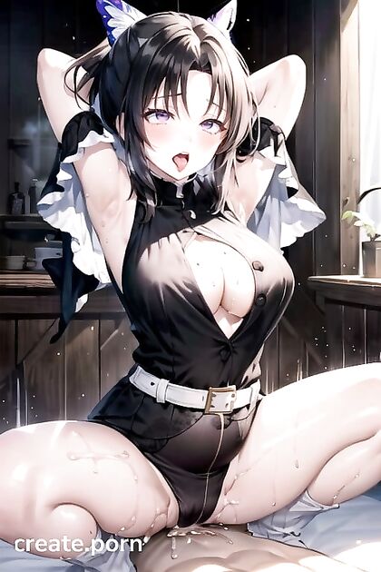 Ahegao Action with Kochou Shinobu, Demon Slayer Babe Gets Wild with Arms Up