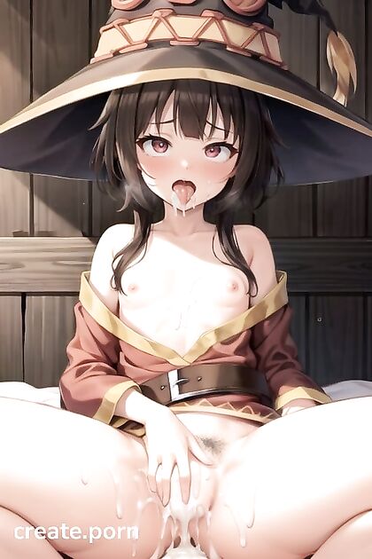 Skinny Megumin's Ahegao Orgasm - Pubic Hairsquirt and Creamy Finish