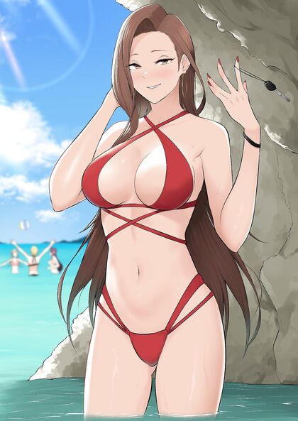 Holy shitlords! This red hottie in her wet-lookin'-ass bikini is gonna make ya wanna jizz yo pants!