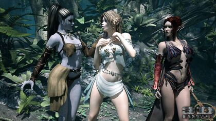 Sexy Elf Lesbians Enjoy steamy 3D Sex Rendezvous in the Forest