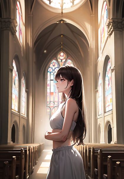 Church Sunset with Busty Babe in Crop Top for Steamy Hentai Picture