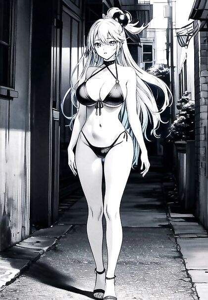 Aqua from Konosuba Bounces Wildly in Slingshot Bikini Black & White Manga Picture