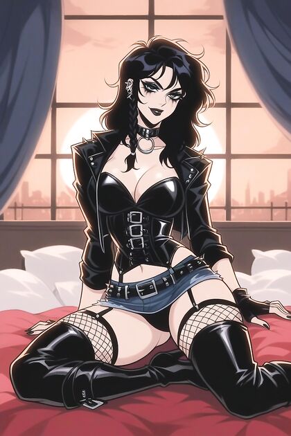 Front View Hentai Picture with Jean Shorts and Fishnet Legs