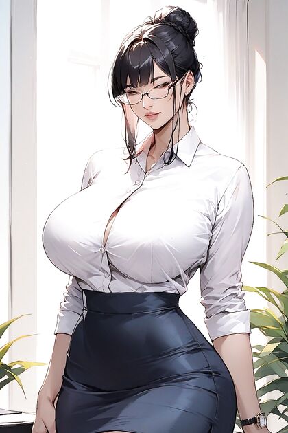 Tall Waisted Woman in Glasses and Office Shirt Nails Mind-Blowing Hentai Picture