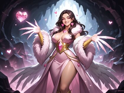 Monster Woman Hoards Treasures While Seductively Dressed in Pink Harpy Outfit