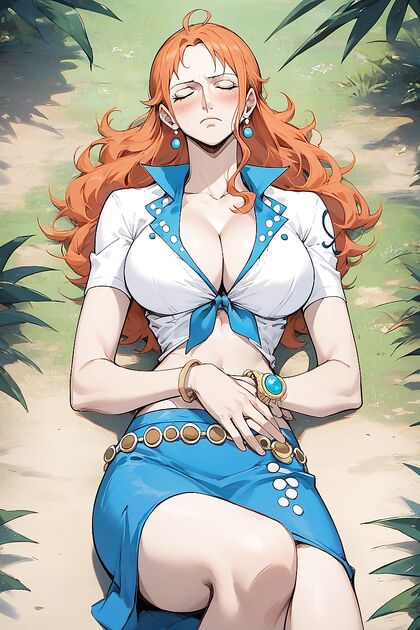 Namione from One Piece Blushes ly in Eyes-Closed Hentai Images