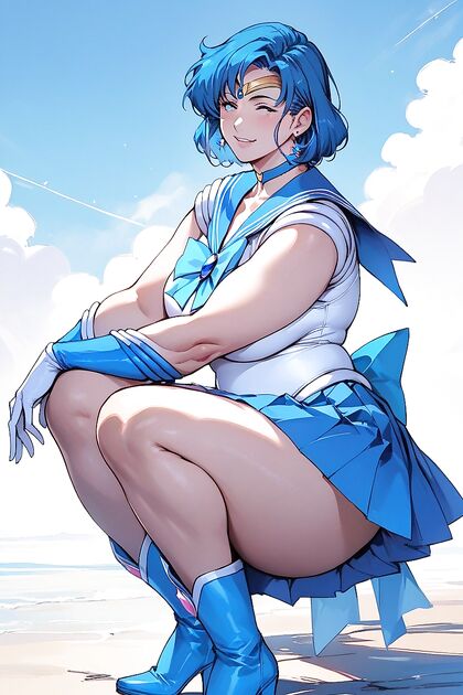 Milf in Sailor Mercury Outfit Teases in Blue Skirt for Steamy Hentai Fun