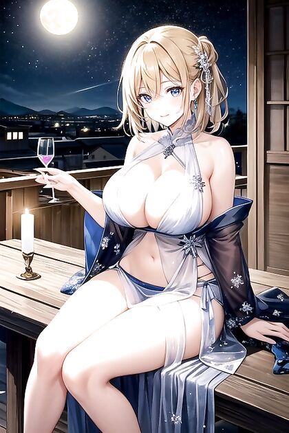 Blonde Beauty in See-Through Negligee Seduces From Her Rooftop in Hentai AI Picture