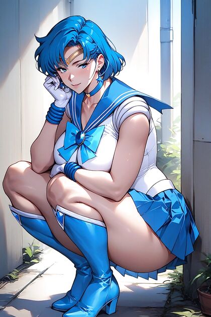 MILF in Blue Skirt Gets Wild with Sensual Squatting Hentai Picture