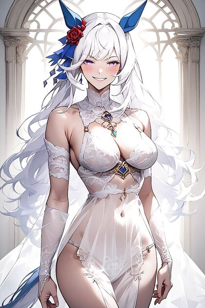 Rounded Ass White-Haired Beauty with Bangs in Steamy Hentai Picture