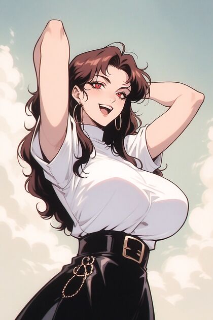 Open-Mouthed Smile, Hands Raised, Perfect Ass in hentai Picture