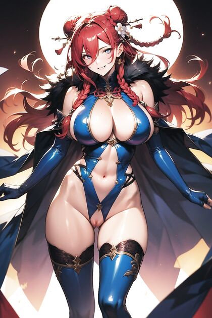 Elbow Glove-clad Goddess Teases Her Shiny Pussy in Hentai Ecstasy