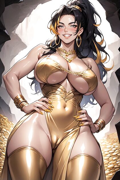 Girl 18+ with HairBangs and Gold Accessories in Seductive Hentai Picture