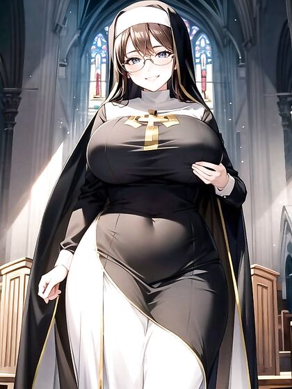 Nun Stands Before Altar, Eyes Wide in Erotic Anticipation for Hentai Pleasure