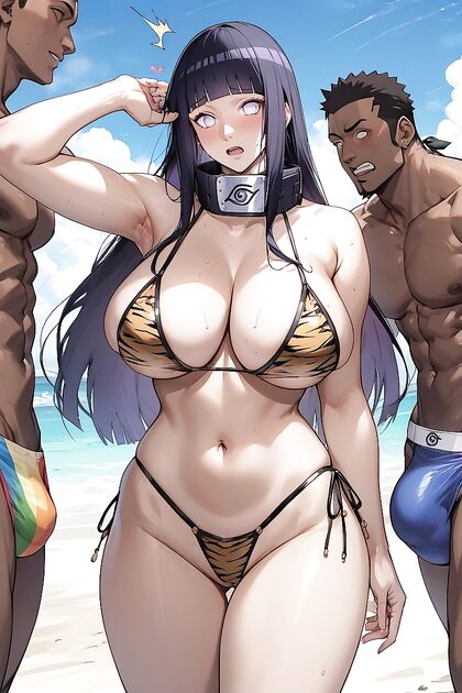 African Man in Rainbow Speedo with Hyuuga Hinata in White Tiger Bikini for Steamy Hentai Fun