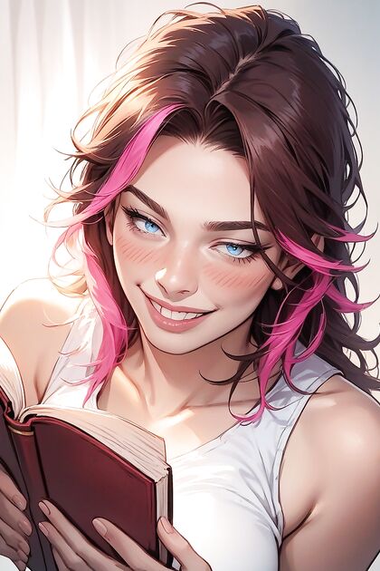 Horny Girl 18+ Reads Book in Sleeveless T-Shirt forSTEAMY Hentai Fun