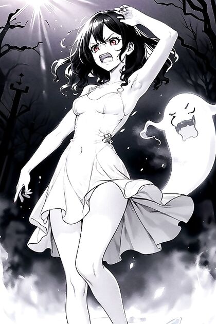 Pixie-Cut Beauty in Black-and-White Manga Hentai Picture