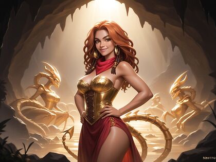 Sunny's Round Breasts Sparkle in Shiny Gold Corset for Steamy Hentai Fun