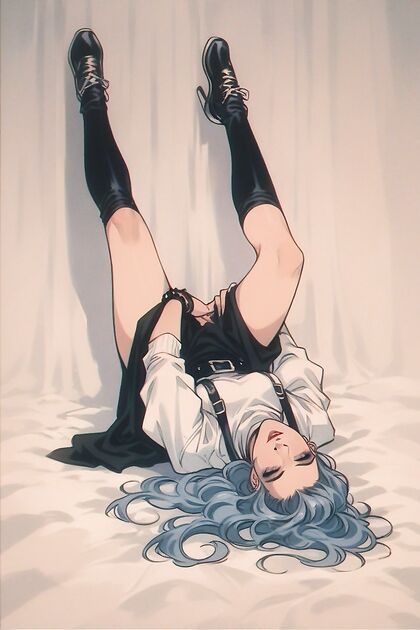 Raven Lying Face Down Under Spotlights on Stage for Hot Hentai Picture