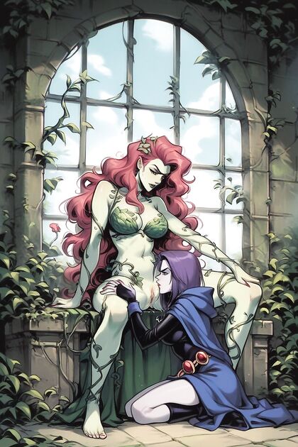 Raven from Titans and Poison Ivy from DC Comics in Steaming Hentai Picture