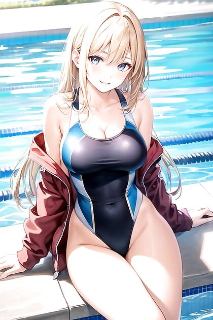 Highly Detailed Break Red Swimsuit in Seductive Sitting Pose Hentai Images