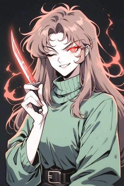 Glowing Red-Eyed Beauty with Yellow Stripes Seduces in Steaming Hentai Picture