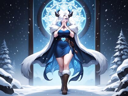 Woman in Neon Blue Fog with Mirrored Background for  Hentai Picture