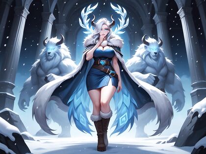 White-Haired Beauty in Blue Fur Outfit Enjoys  Hentai Pleasure